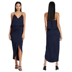 Shona Joy Luxe Bridesmaid Frill Formal Maxi Long Dress Navy Size 10